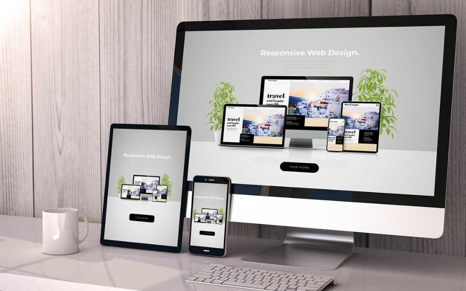 Some modern electronic devices  placed in front of each other. Concept of website localisation. 
