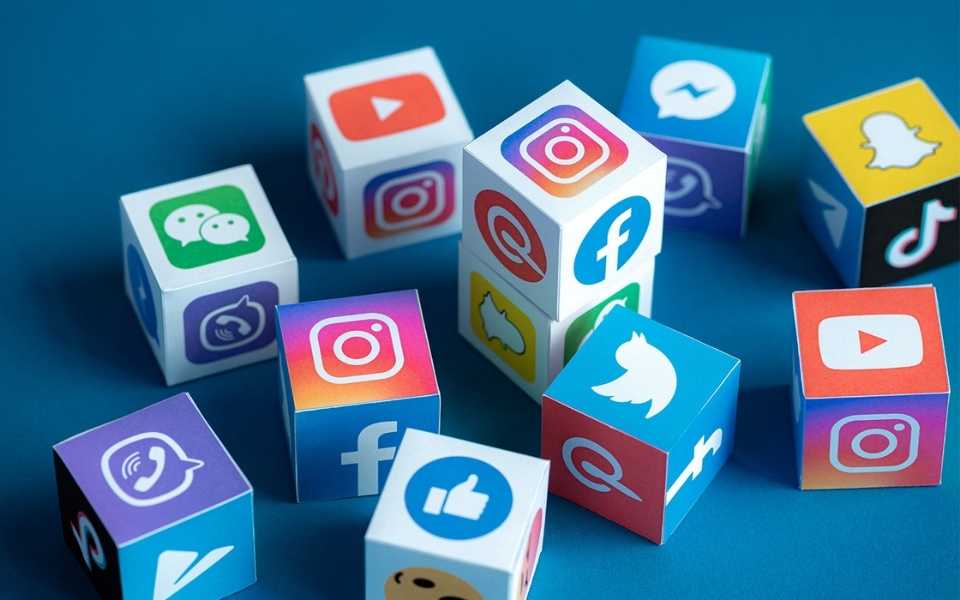 Dice with social media logos. 