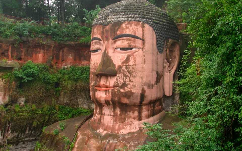 The statue of Buddha in Sichuan province in China, located near the city of Leshan.
