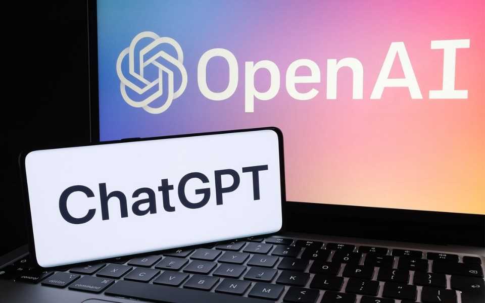 Chatgpt logo and OpenAI company logo displayed on laptop screen and smartphone. Concept of chatgpt translation using chatgpt 3 online.