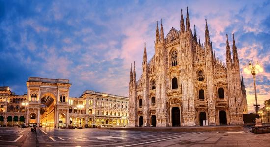 The Milan Cathedral, a 14th century white brick and marble basilica, Italy. 