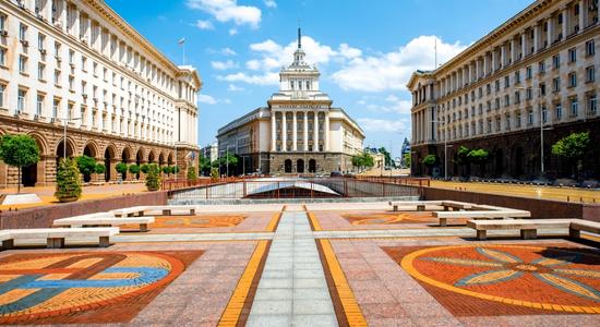 Former communist party house and now National Assembly of Bulgaria. Concept of Bulgarian translation and professional Bulgarian translators translating English to Bulgarian.
