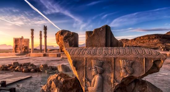 Persepolis, the ceremonial capital of the Achaemenid Empire. Concept of English to Farsi translations.