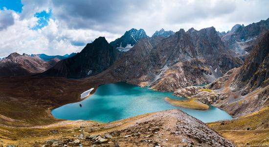 View of Krishansar lake in Kashmir, India. Concept of English to Kashmiri translation.