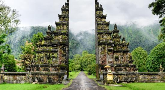 A historical place in Bali during the rainy season. 