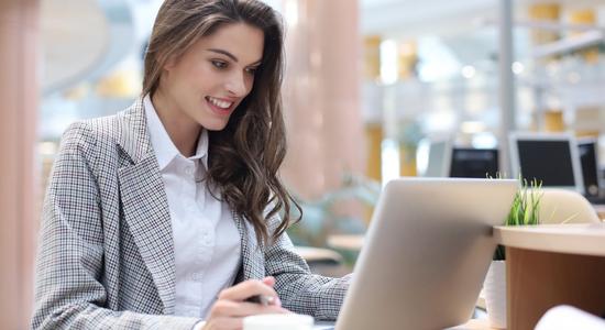 German woman working in office. Concept of German translators.