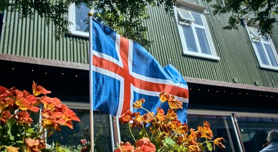 Flag of Iceland. Concept of English Icelandic translation.