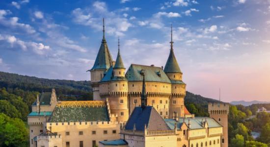 View of Bojnice medieval castle in Bojnice, Slovakia. Concept of Slovak translation services.