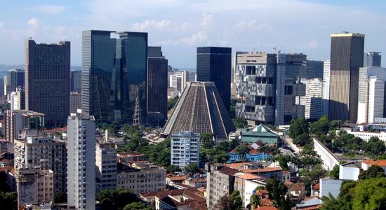 Aerial view of the financial centre in Rio de Janeiro, Brazil.