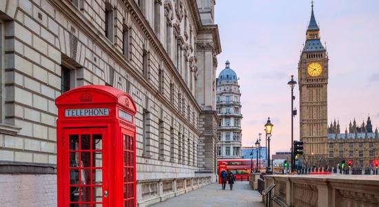 View of London skyline with Big Ben and Houses of parliament. Concept of English translation services.