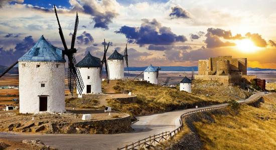 Traditional windmills of Don Quixote in Spain.