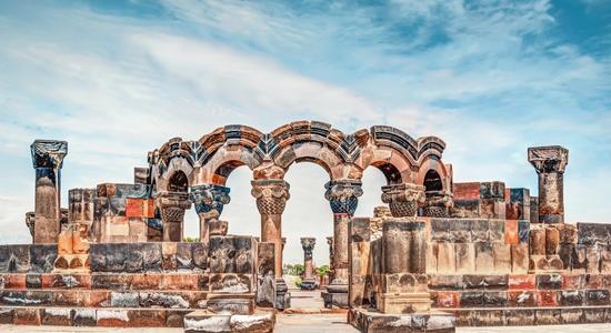 The ruins of ancient temple, Zvartnots, in Armenia. Concept of Armenian translation services.