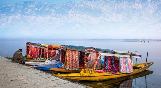 Colourful shikara boats on dal lake. 