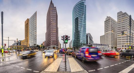 The potsdamer platz financial district in Berlin, Germany.