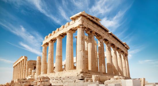 The Parthenon, a 5 BC building on the Acropolis in Athens, Greece. Concept of English to Greek translation services.