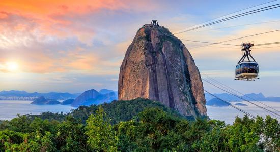 View of chair lift and sugar loaf mountain in Rio de Janeiro, Brazil.