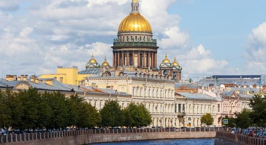 St. Isaac's Cathedral, an iron-domed 19th century cathedral in St. Petersburg. 
