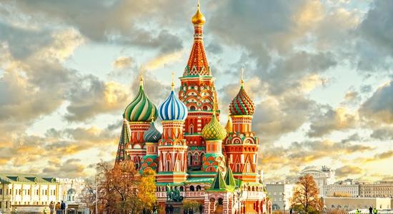 St. Basil's Cathedral, a historic 16th century church in the Red Square. Concept of Russian translation services. 