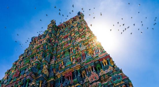 Temple of Meenakshi Hindu in Madurai. Concept of religious Sanskrit translation.