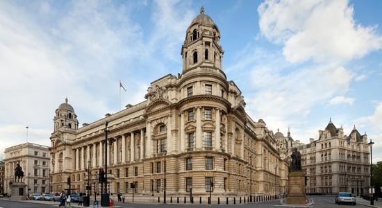 A low-angle, daytime image of the Old War Office Building, London, England.